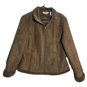 Vintage‎ L.L. Bean Women's XL Sherpa Lined Faux Suede Fleece Jacket Coat Brown
